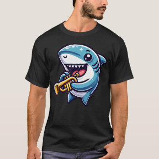 Shark Playing Trumpet Cartoon Music Fun T Shirt
