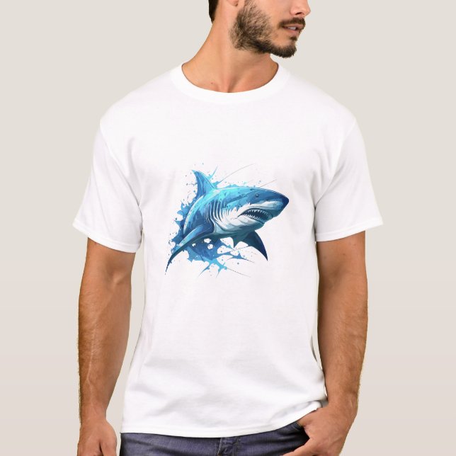 Shark Porträtt Animal Painting Wildlife Ocean T Shirt (Framsida)