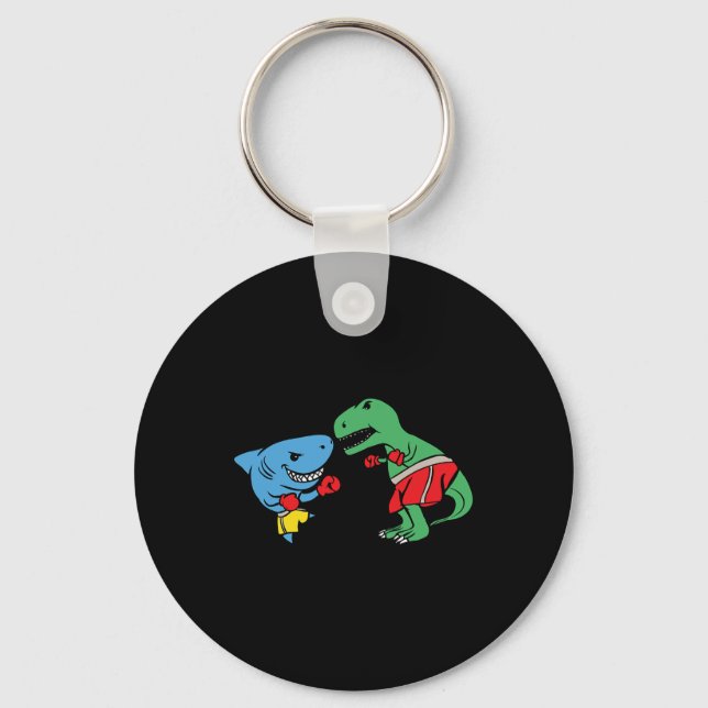 Shark Punching T-rex Dinosaur Funny Fighting Boxin Nyckelring (Framsida)