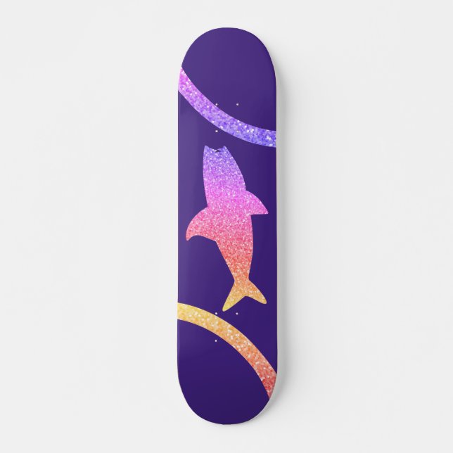 Shark Rainbow Glitter Lila Skateboard (Framsida)