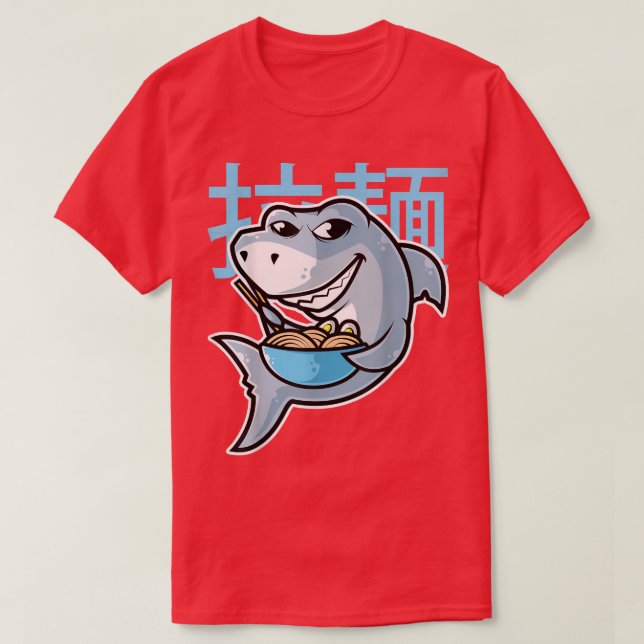 Shark Ramen Bowl Kawaii Neko Anime Japansk noodle T Shirt (Design framsida)