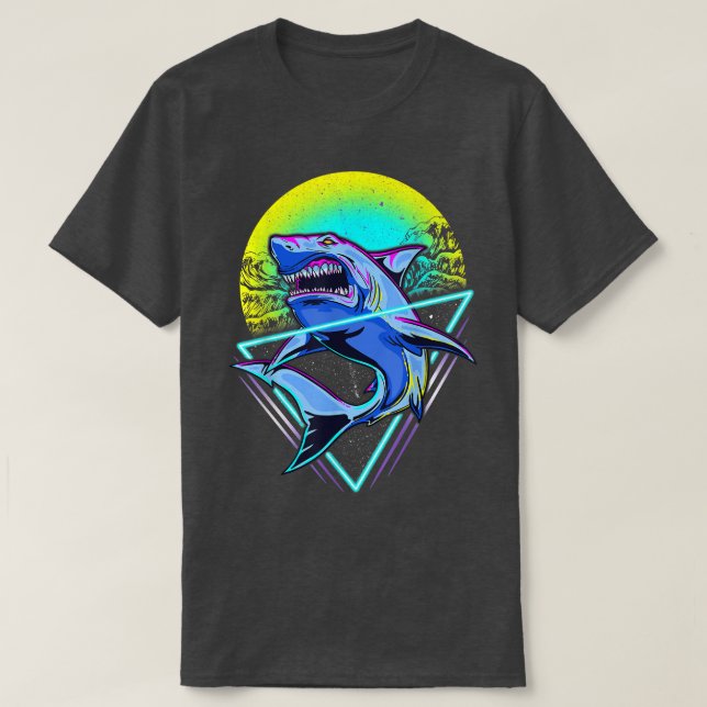 Shark Retro Punk 80s 90s  T Shirt (Design framsida)