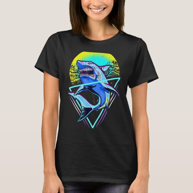 Shark Retro Punk 80s 90s T Shirt (Framsida)
