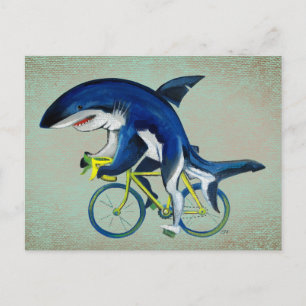Shark Riding a Bicycle Vykort