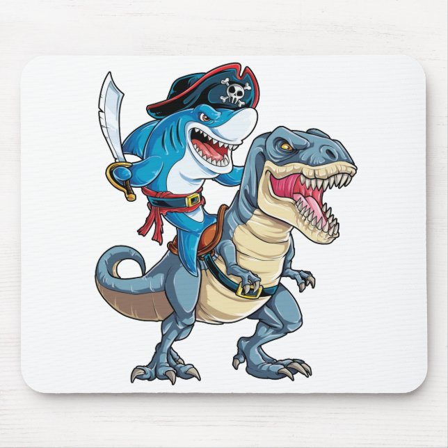 Shark Riding Dinosaur Pirat Shirt for Boys Girls Musmatta (Framsidan)