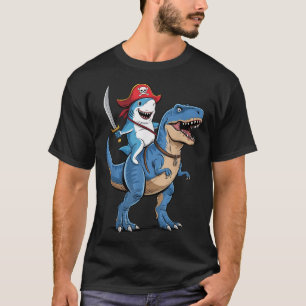 Shark Riding Dinosaur t Rex Pirat Shirt