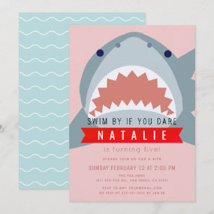 Shark Rosa Bassäng Girl Birthday Inbjudningar
