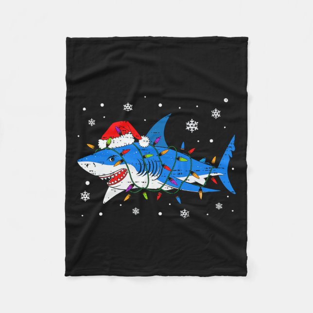 Shark Santa Hat Christmas Lights Xmas Pajama Men W Fleecefilt (Framsidan)