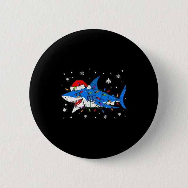 Shark Santa Hat Christmas Lights Xmas Pajama Men W Knapp (Framsida)