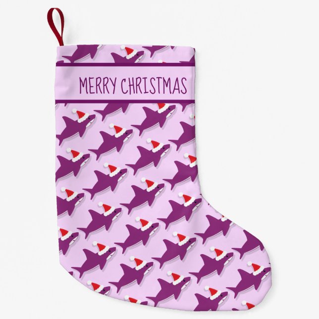 Shark Santa Hat Lila Sharkmas Animal Liten Julstrumpa (Framsidan)