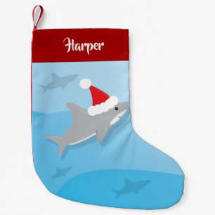 Shark Santa Hat Ocean Roligt Animal Liten Julstrumpa