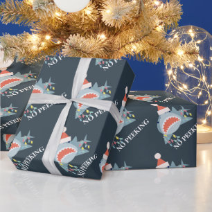 Shark Santa No Peeking Navy God Helgdag Presentpapper
