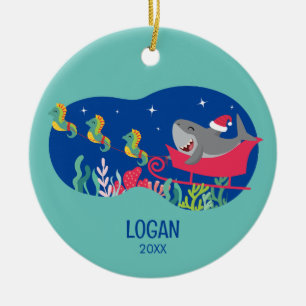 Shark Santa Riding Sled Ornament