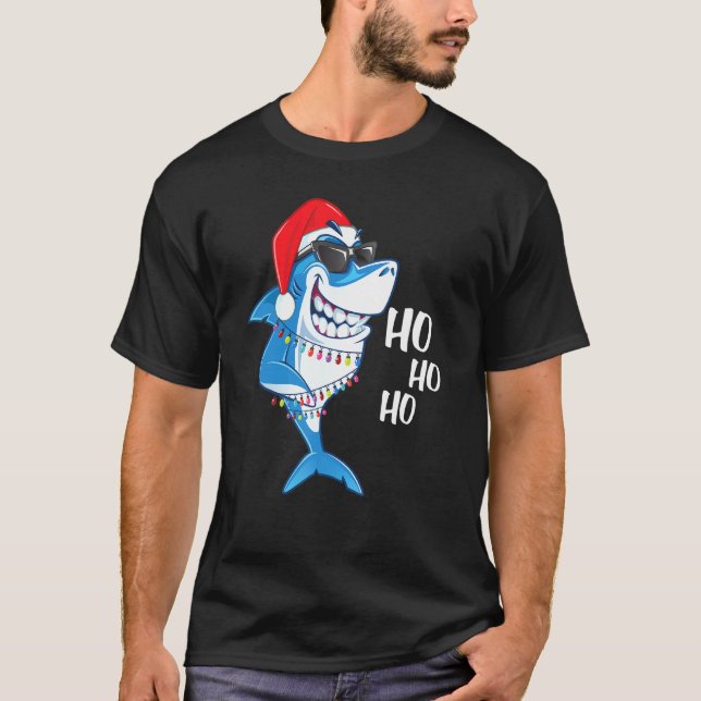Shark Santa Tee Shark Hat Ljus jul Julafton 1 (Framsida)