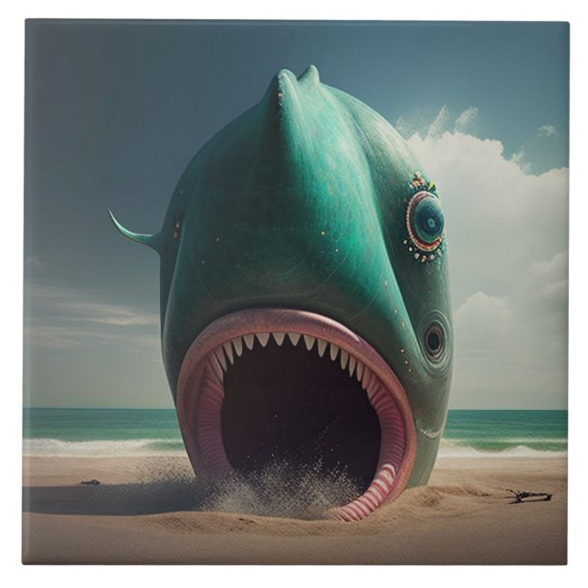 Shark sculpture on the beach kakelplatta (Framsidan)