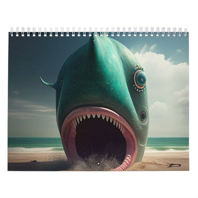 Shark sculpture on the beach kalender (Omslag)