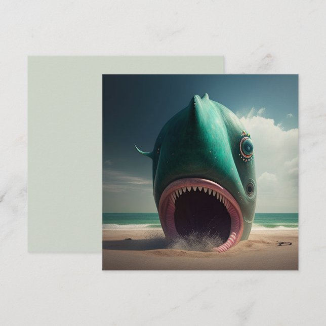 Shark sculpture on the beach kort (Fram/baksida)