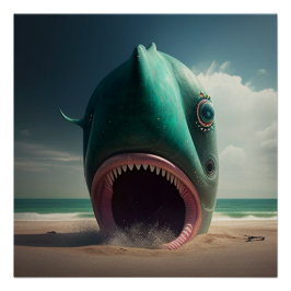 Shark sculpture on the beach perfect poster