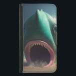 Shark sculpture on the beach plånboksfodral för samsung galaxy s5<br><div class="desc">Shark sculpture on the beach,  in the style of rendered in cinema4d,  surrealistic grotesque,  dreamlike illustration,  dark cyan and green,  concept art,  gigantic scale,  fish-eye lens</div>
