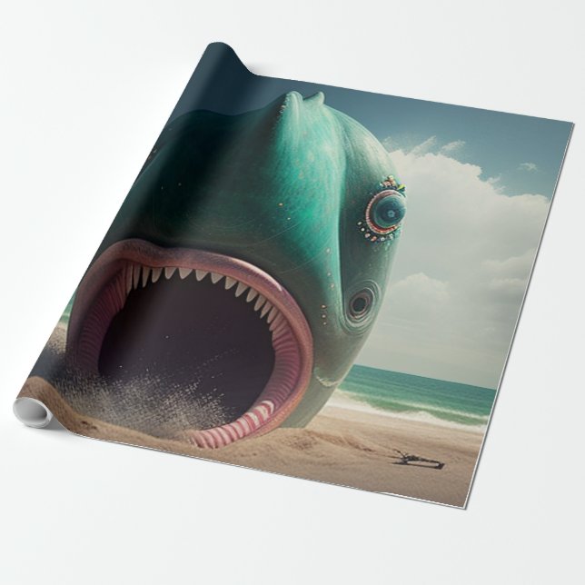 Shark sculpture on the beach presentpapper (Utrullad)