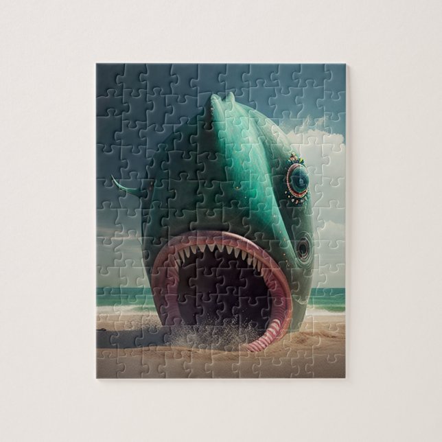 Shark sculpture on the beach pussel (Vertikal)