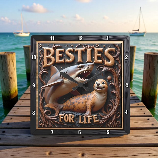 Shark Seal Dark Ocean Fyrkantig Klocka (Skapare uppladdad)