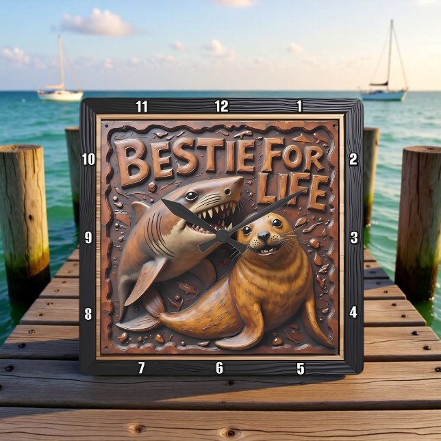 Shark Seal Textured Friendship Fyrkantig Klocka (Skapare uppladdad)