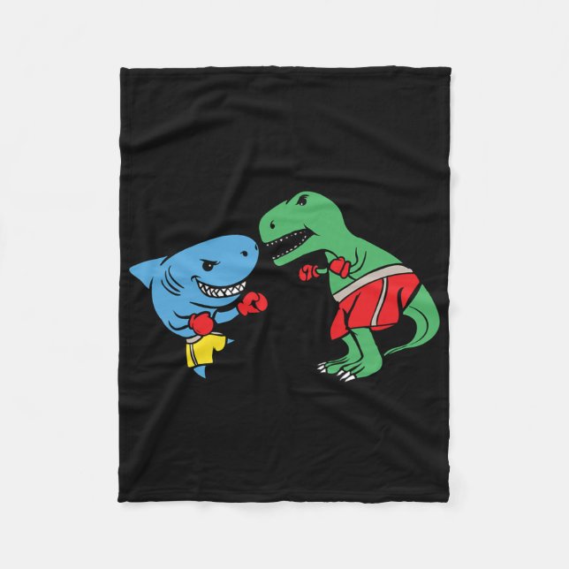 Shark Slående T-rex Dinosaur Funny Fighting Boxin Fleecefilt (Framsidan)