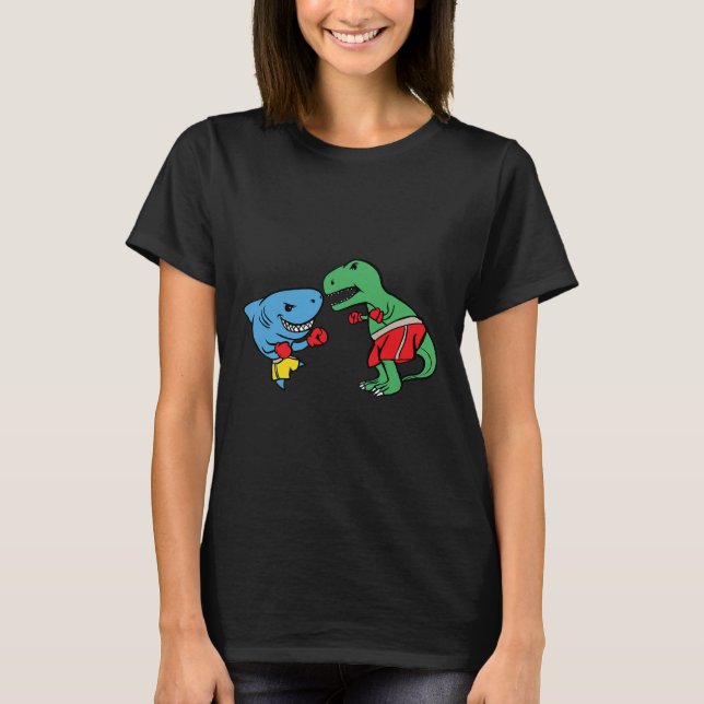Shark Slående T-rex Dinosaur Funny Fighting Boxin T Shirt (Framsida)