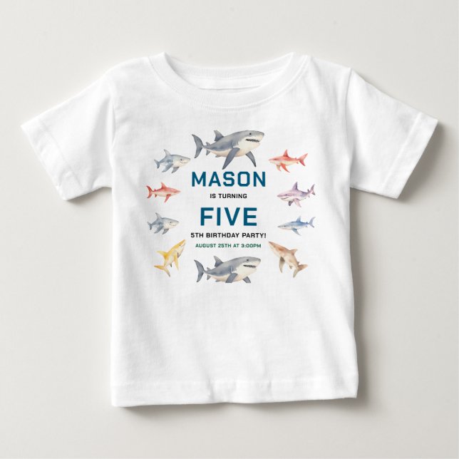 Shark Splash 5-årsfest | Söta Havs Barn T Shirt (Framsida)