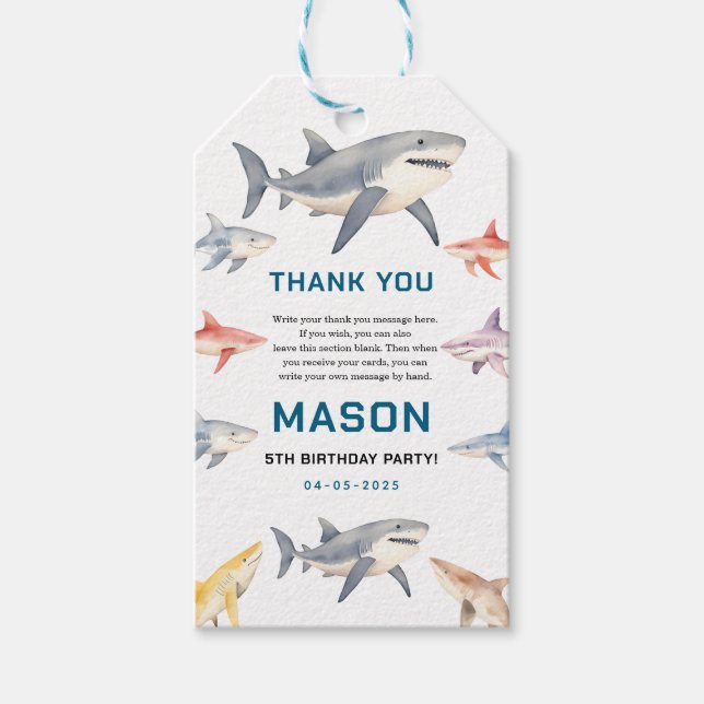 Shark Splash 5th Birthday | Cute Ocean Kids Presentetikett (Framsidan)