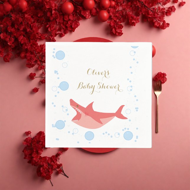 Shark Summer Red und Blue Bubbles Baby Shower Pappersservett (Skapare uppladdad)
