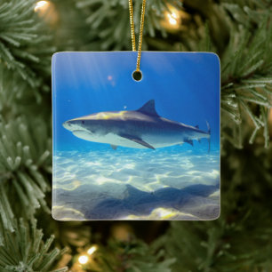 Shark Swiming Blue Ocean Vatten Julgransprydnad Keramik