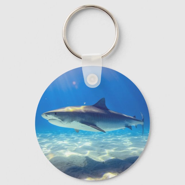 Shark Swimming Blue Ocean Vatten Nyckelring (Framsida)
