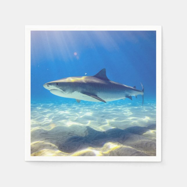Shark Swimming Blue Ocean Vatten Pappersservett (Framsidan)