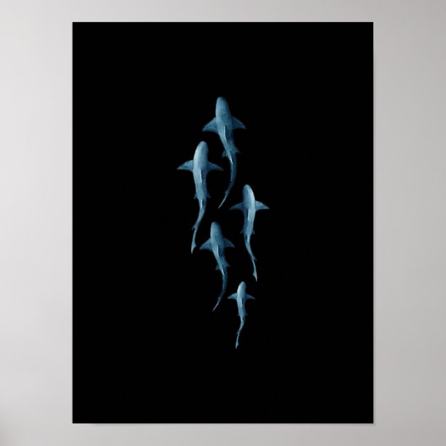 Shark - Swimming Sharks Cute Funny Gift Poster (Framsidan)