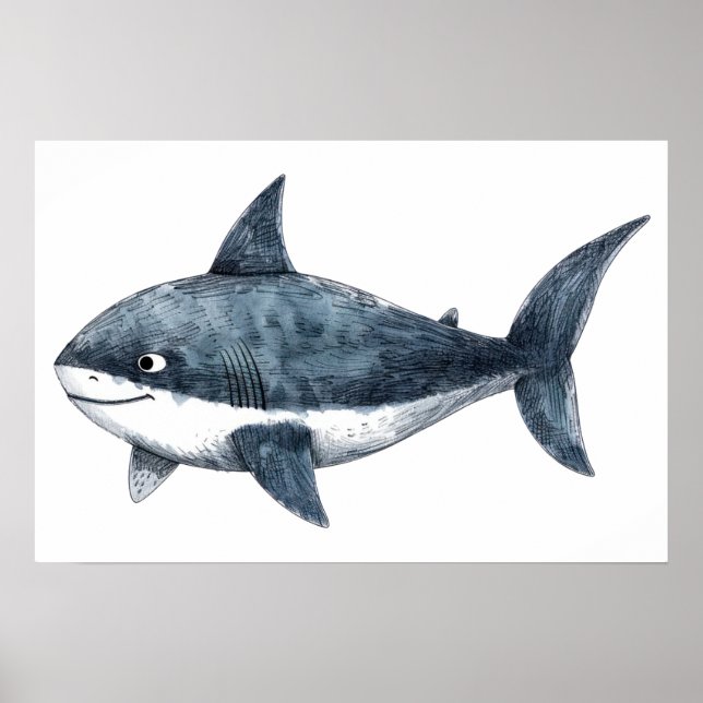 Shark teckning Small Poster (Framsidan)