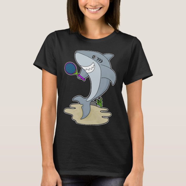 Shark Tennis Player Tennis T Shirt (Framsida)