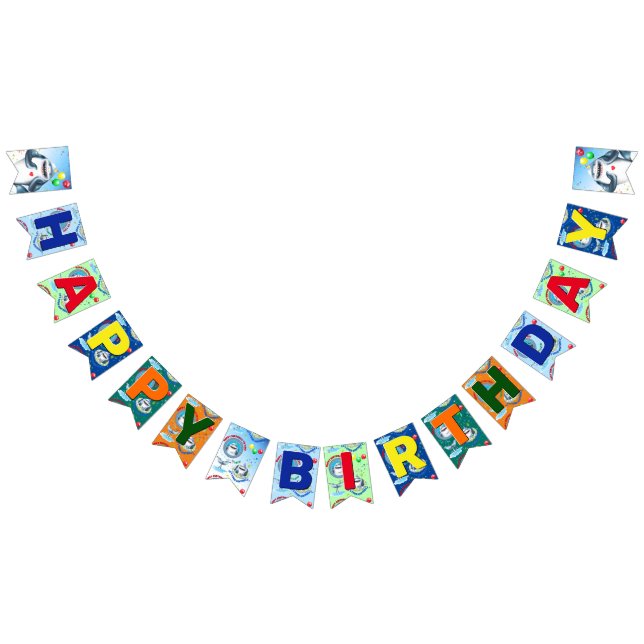 Shark Theme Barns födelsedag Party Bunting Flaggor (Alla)