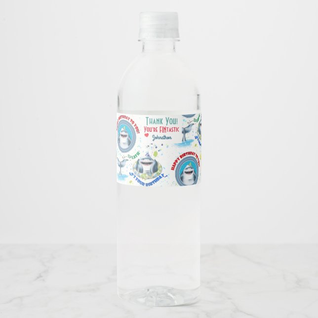 Shark Theme Fintastic Barns födelsedag Vattenflaskor Etikett (Framsida)