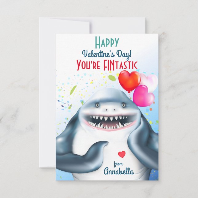 Shark Theme Fintastic Kids Valentine Kort (Framsida)