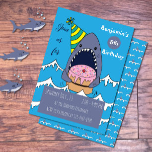 Shark Theme Kid Birthday Blue-inbjudningar Inbjudningar
