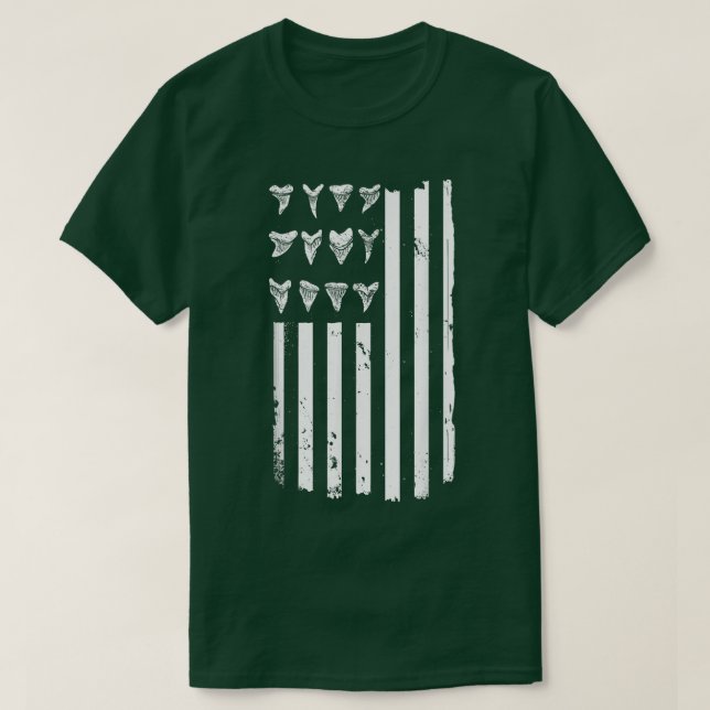 Shark Tooth Hunting American Flagga Design for Fos T Shirt (Design framsida)