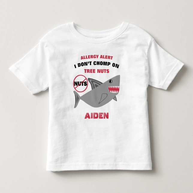 Shark Träd Nöt Allergy Alert Personlig Boys T-shirt (Framsida)