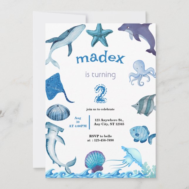 Shark Under the Sea Birthday Party Inbjudningar (Framsida)