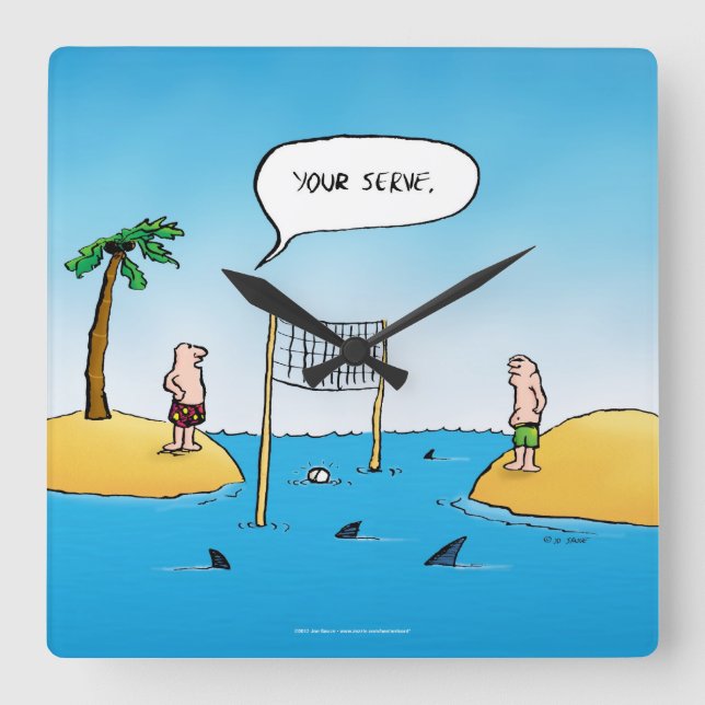 Shark Volleyball Funny Tecknad Fyrkantig Klocka (Framsida)