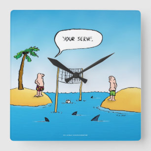 Shark Volleyball Funny Tecknad Fyrkantig Klocka