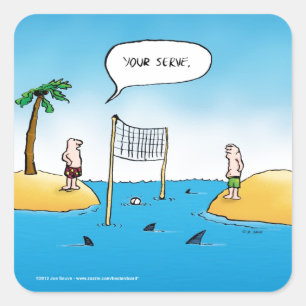 Shark Volleyball Funny Tecknad Fyrkantigt Klistermärke