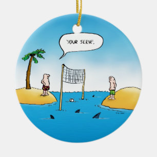 Shark Volleyball Funny Tecknad Julgransprydnad Keramik