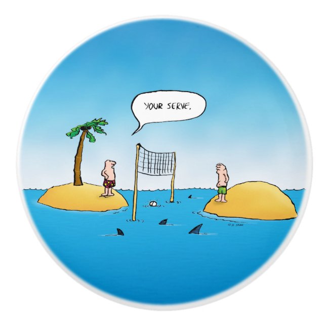 Shark Volleyball Funny Tecknad Knopp (Framsidan)